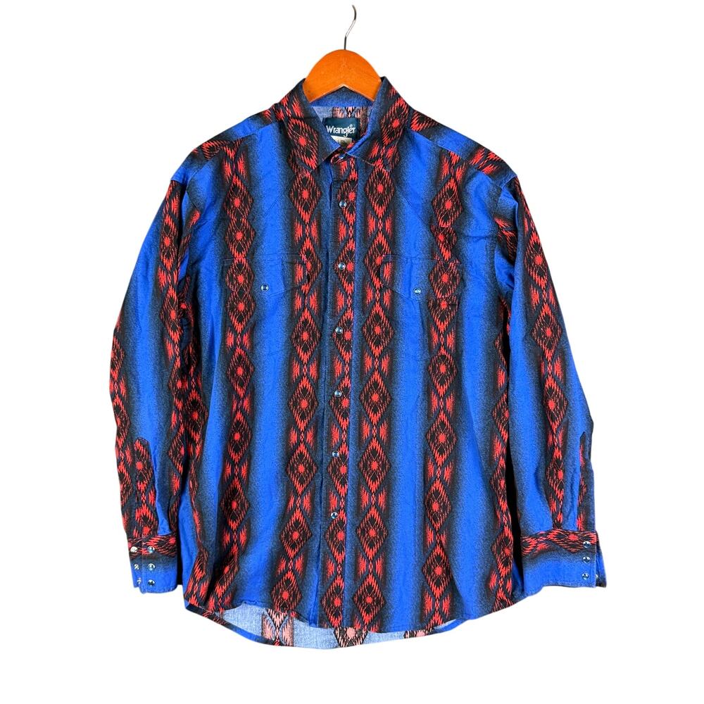 Wrangler Blue & Red Patterned Western Shirt